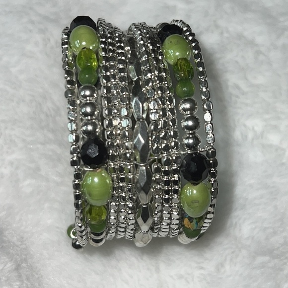 BEADED BOHO SILVER TONE CUFF BRACELET - Picture 8 of 8
